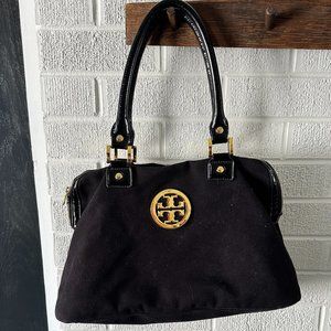 Black Tory Burch Handbag, gold hardware, shoulder bag, purse -- canvas material